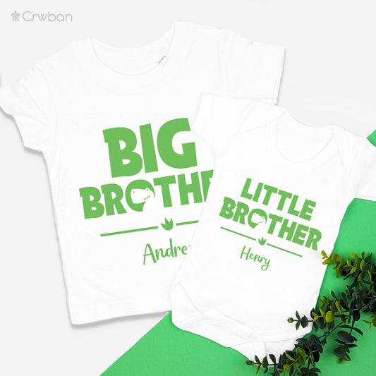 Green Dinosaur Children's Personalised Baby Vest T-shirt, Big Little Biggest Brother, Big Bro, Newborn Gift, Babyshower Gift,  Kids Clothing