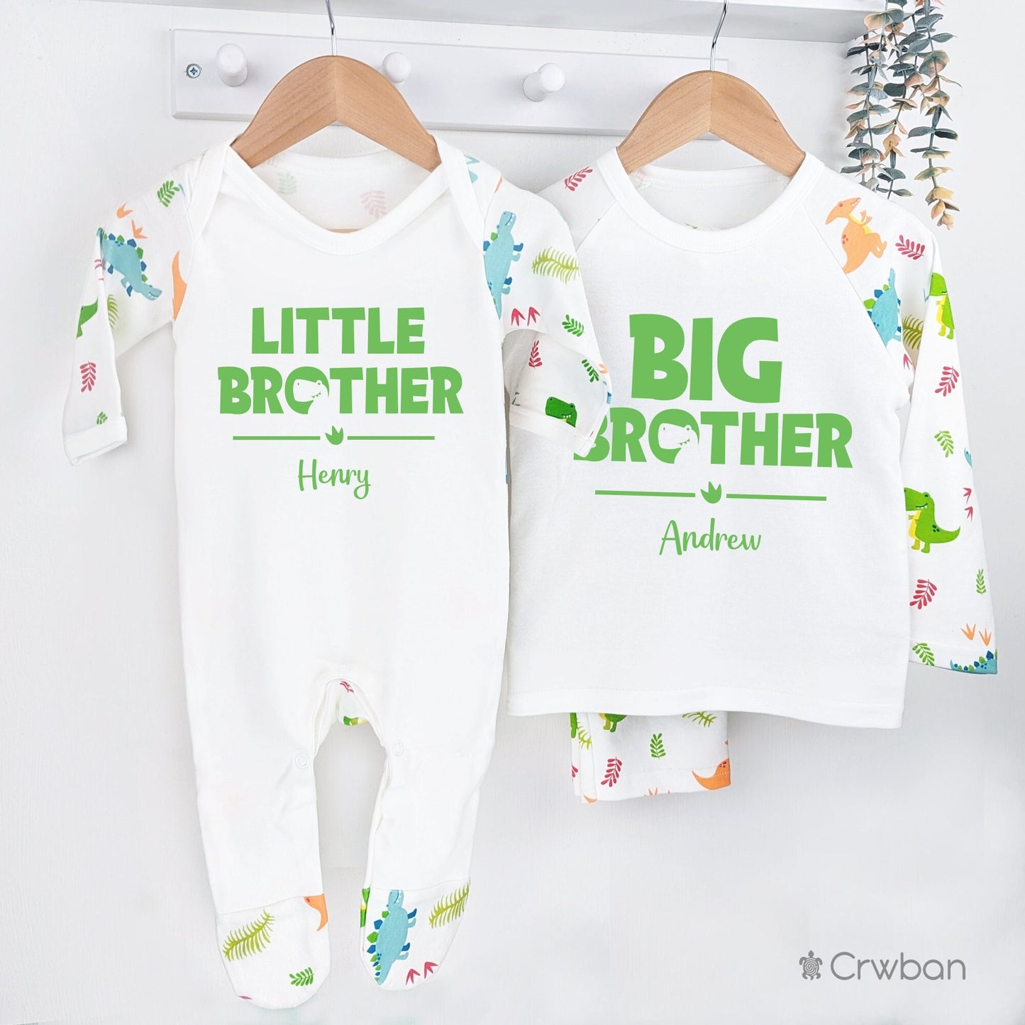 Dinosaur Biggest, Big and Little Brother Personalised Announcement, Matching Gift, Morning Set, Custom Clothing Set, Tight-fitting style