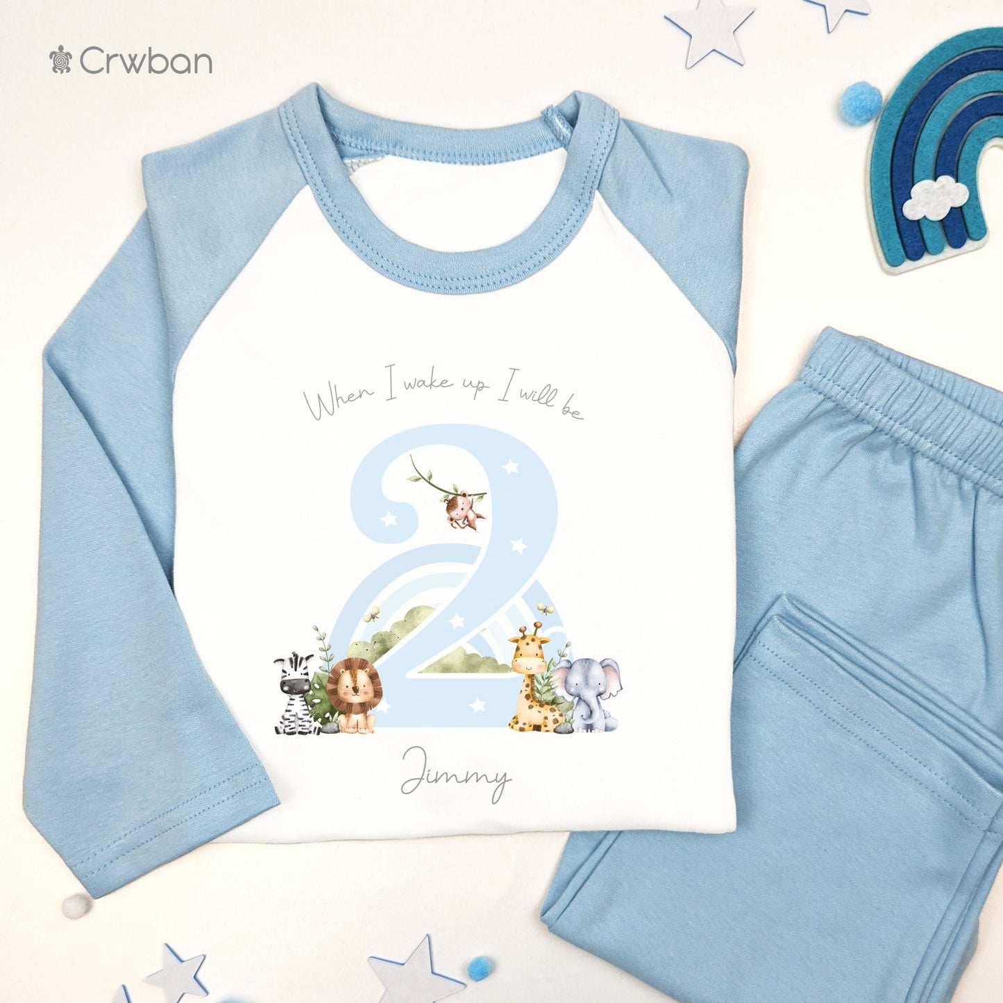 Blue Safari When I Wake Up I'll Be Any Age, Personalised Boy Pyjamas Pj's Gift, 1st Birthday Nightwear, Children's Birthday Eve Outfit