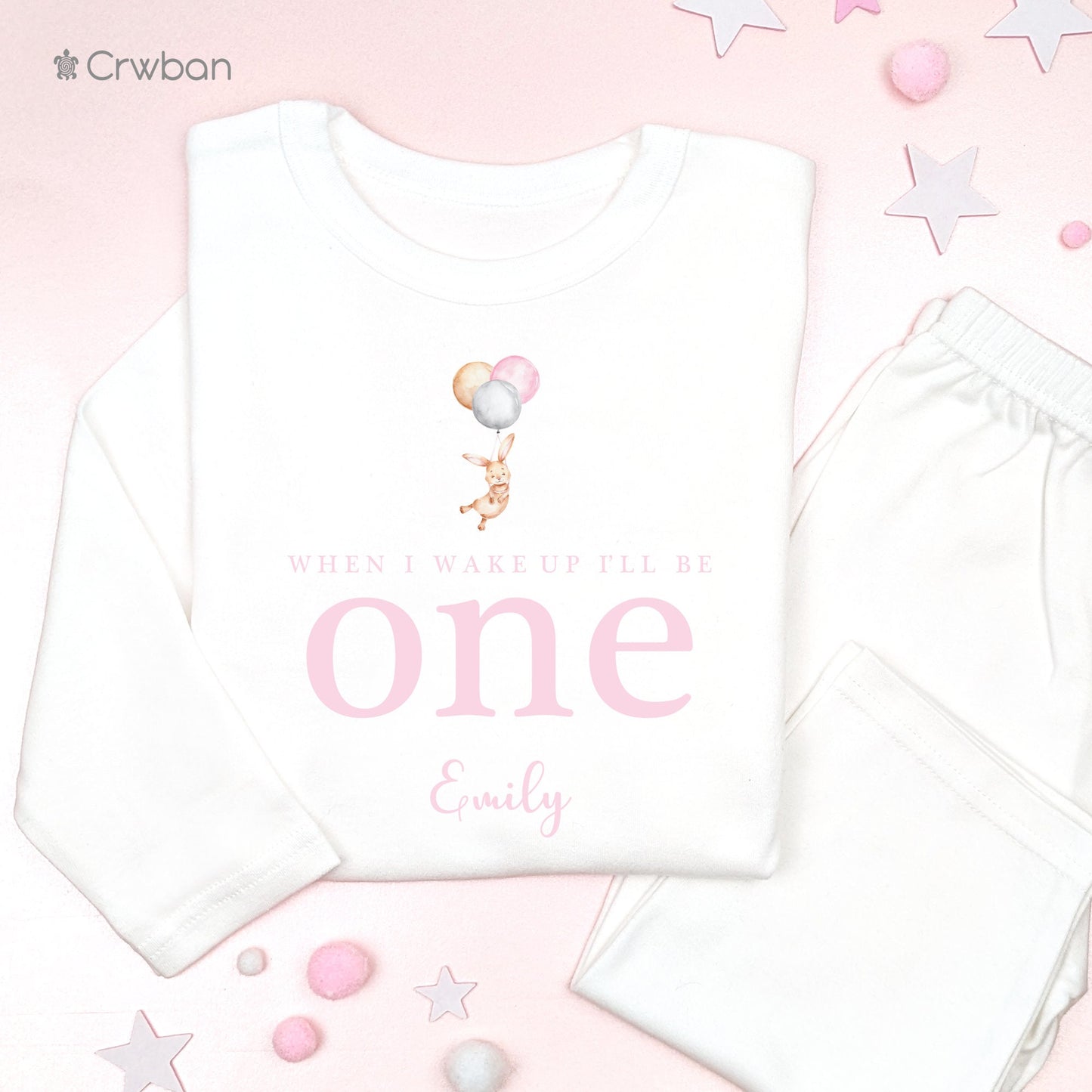 Bunny Pink Balloon 1st 2nd 3rd Birthday Personalised Kids Outfit, Birthday Morning Set, Custom Name Cotton Clothing Set, Tight-fitting style