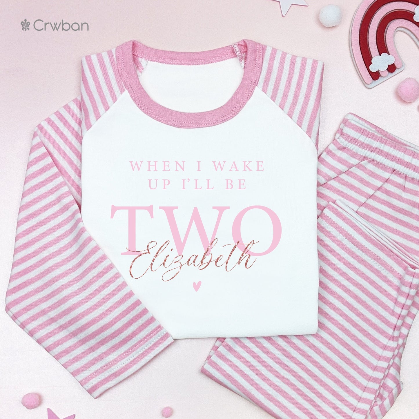 Cute Baby Pink Birthday Rose Gold Glitter Personalised Kids Outfit, Birthday Morning Set Custom Name Cotton Clothing Set Tight-fitting style