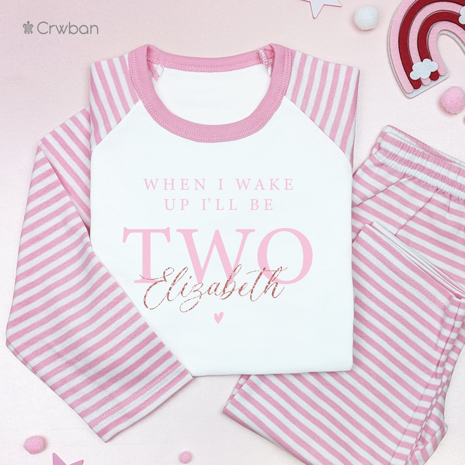 Cute Baby Pink Birthday Rose Gold Glitter Personalised Kids Outfit, Birthday Morning Set Custom Name Cotton Clothing Set Tight-fitting style