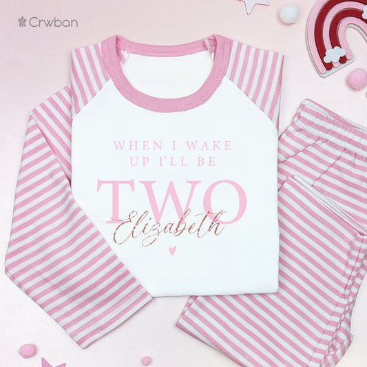 Cute Baby Pink Birthday Rose Gold Glitter Personalised Kids Outfit, Birthday Morning Set Custom Name Cotton Clothing Set Tight-fitting style