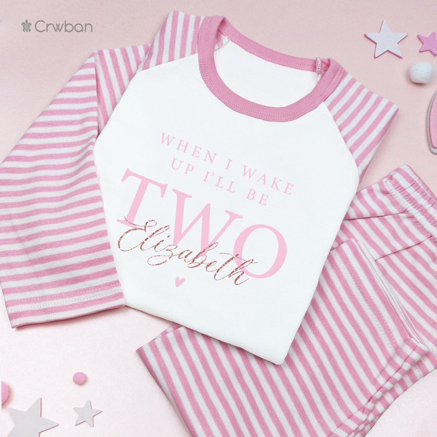 Cute Baby Pink Birthday Rose Gold Glitter Personalised Kids Outfit, Birthday Morning Set Custom Name Cotton Clothing Set Tight-fitting style