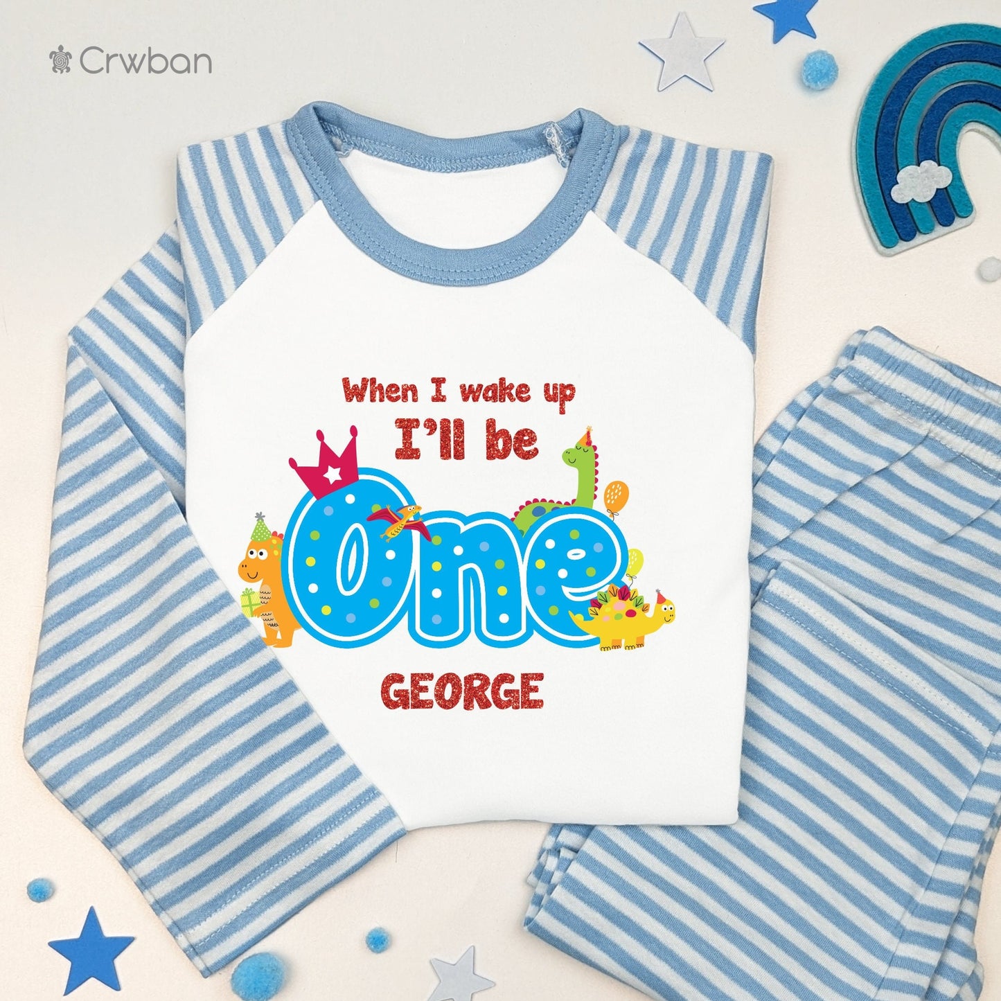 Dinosaur Birthday Boy Personalised Any Age Pyjamas When I Wake Up I'll Be One Two Birthday Gift with Glitter