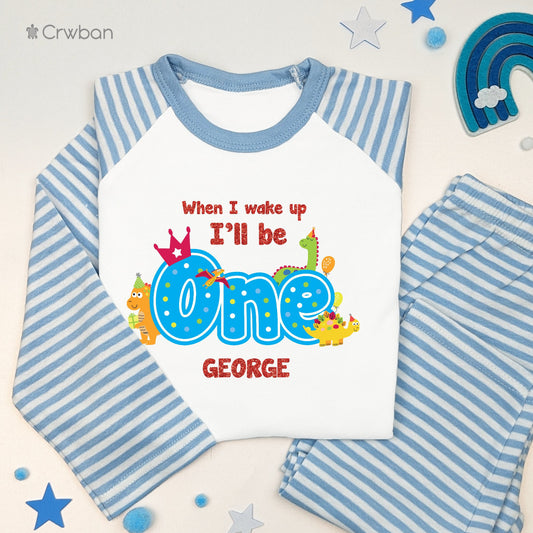 Dinosaur Birthday Boy When I Wake Up Personalised Kids Outfit, Birthday Morning Set, Custom Name Cotton Clothing Set, Tight-fitting style