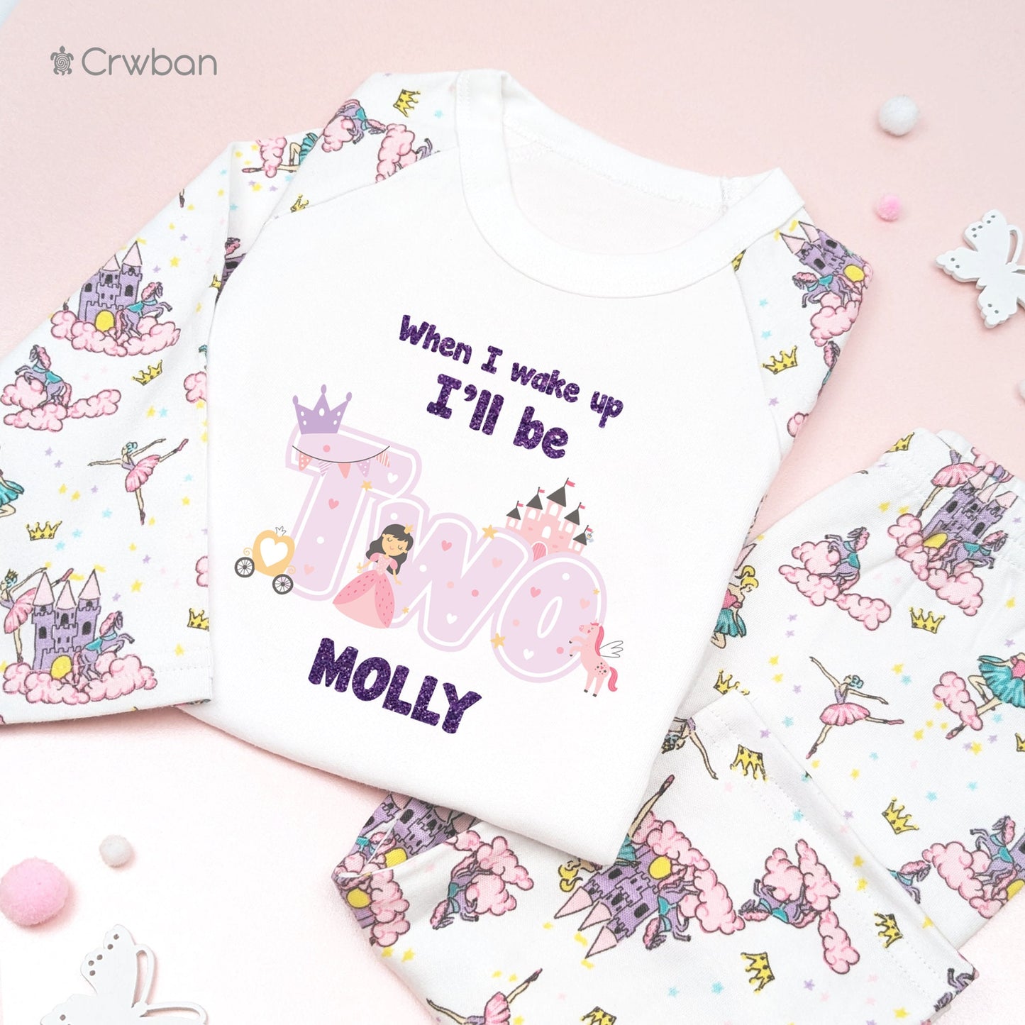 Princess Birthday Pyjamas 1st 2nd Birthday Personalised Kids Outfit, Birthday Morning Custom Name Cotton Clothing Set, Tight-fitting style