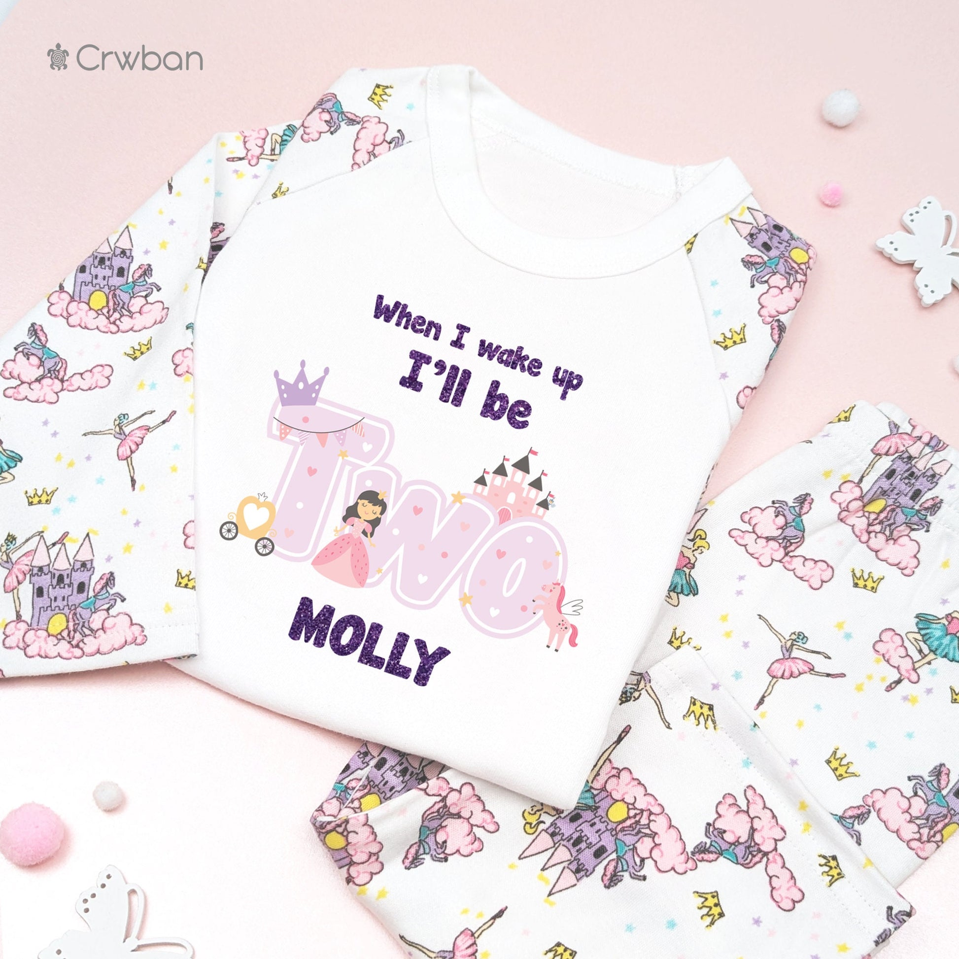 Princess Birthday Pyjamas 1st 2nd Birthday Personalised Kids Outfit, Birthday Morning Custom Name Cotton Clothing Set, Tight-fitting style