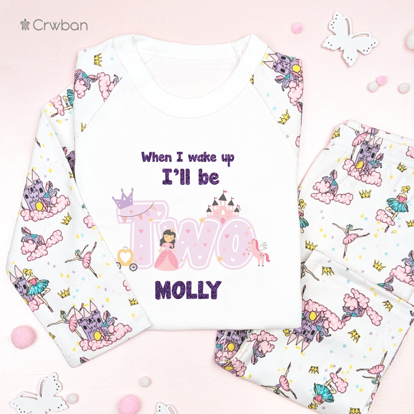 Princess Birthday Pyjamas 1st 2nd When I Wake Up I'll be One Two Personalised Birthday Girl Fairytail Pattern Pyjamas Birthday Gift Any Age
