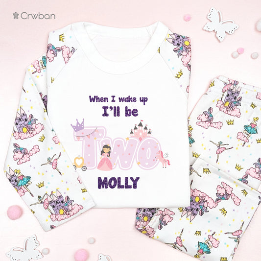 Princess Birthday Pyjamas 1st 2nd When I Wake Up I'll be One Two Personalised Birthday Girl Fairytail Pattern Pyjamas Birthday Gift Any Age