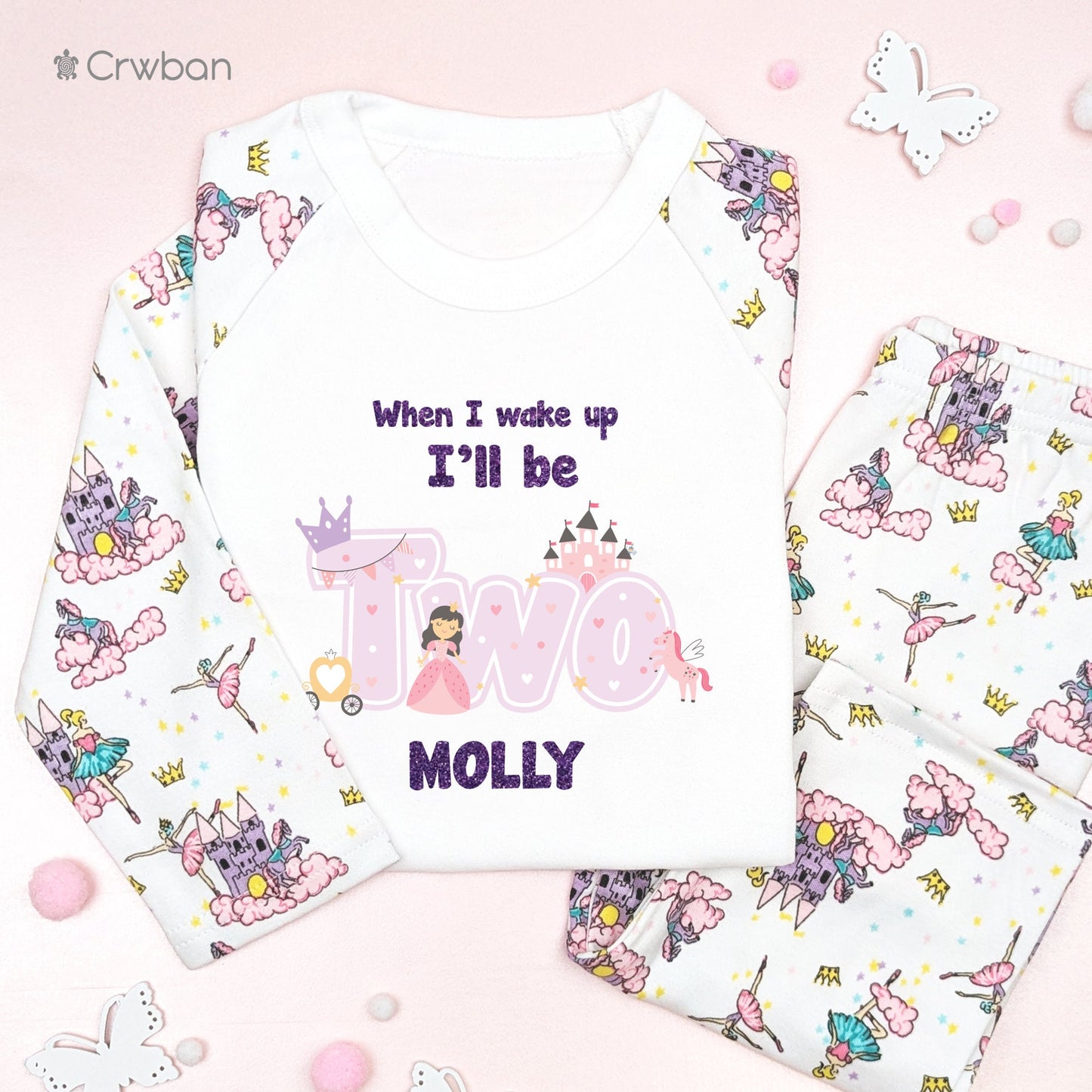 Princess Birthday Pyjamas 1st 2nd Birthday Personalised Kids Outfit, Birthday Morning Custom Name Cotton Clothing Set, Tight-fitting style
