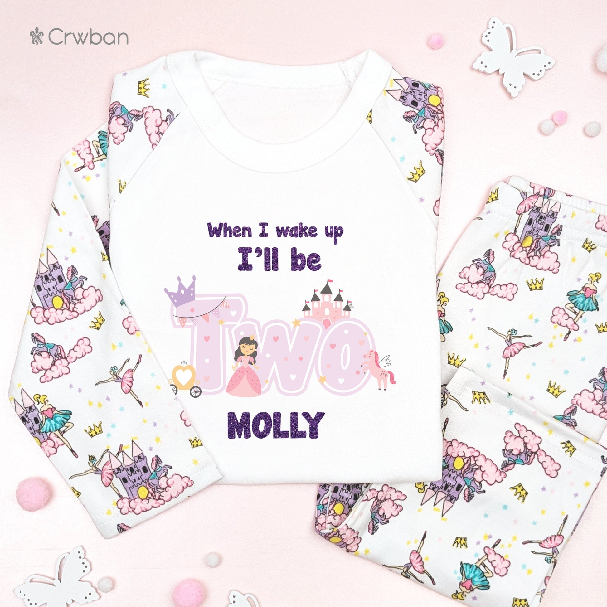 Princess Birthday Pyjamas 1st 2nd Birthday Personalised Kids Outfit, Birthday Morning Custom Name Cotton Clothing Set, Tight-fitting style
