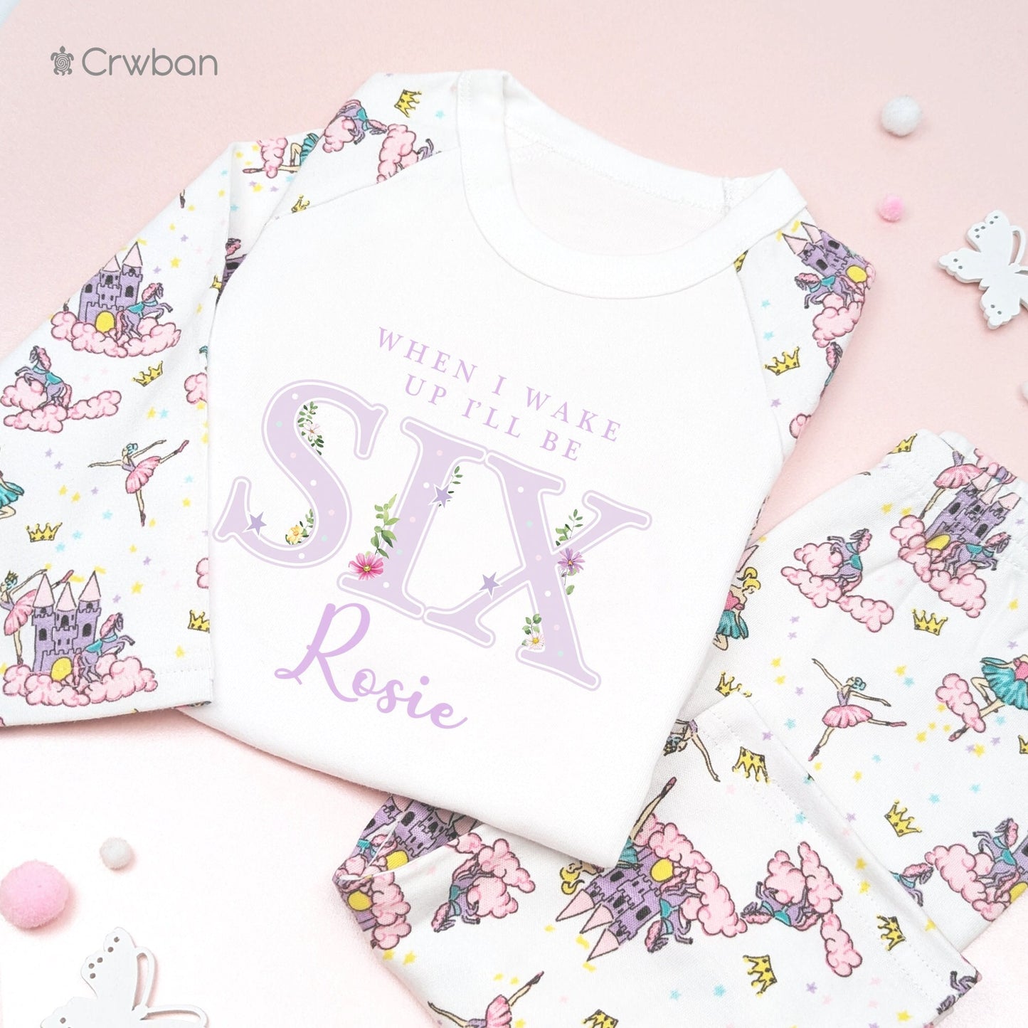 Princess Flowers 1st 2nd When I Wake Up I'll be One Two Personalised 1st Birthday Girl Ballerina Fairytail Pattern Pyjamas Birthday Gift