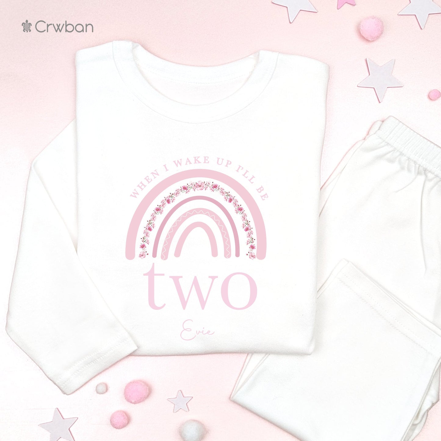 Pink Rainbow Leaf 1st 2nd Birthday Pj's Personalised Pink First Second Birthday When I Wake Up Pyjamas, Any Age Birthday Girl