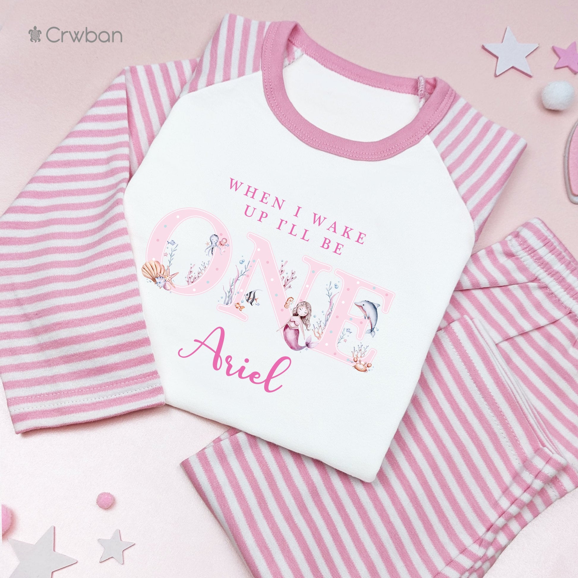 Watercolour Mermaid Any Age Personalised Kids Outfit, Birthday Morning Set, Custom Name Cotton Clothing Set for Girls, Tight-fitting style