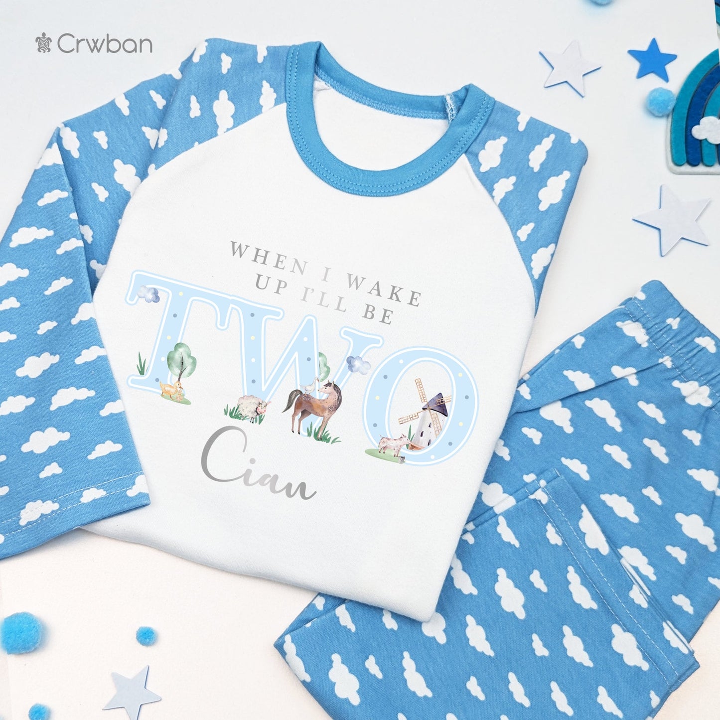 Watercolour Farm Animal 1st 2nd Birthday Personalised Kids Outfit, Morning Set, Custom Name Cotton Clothing Set, Tight-fitting style