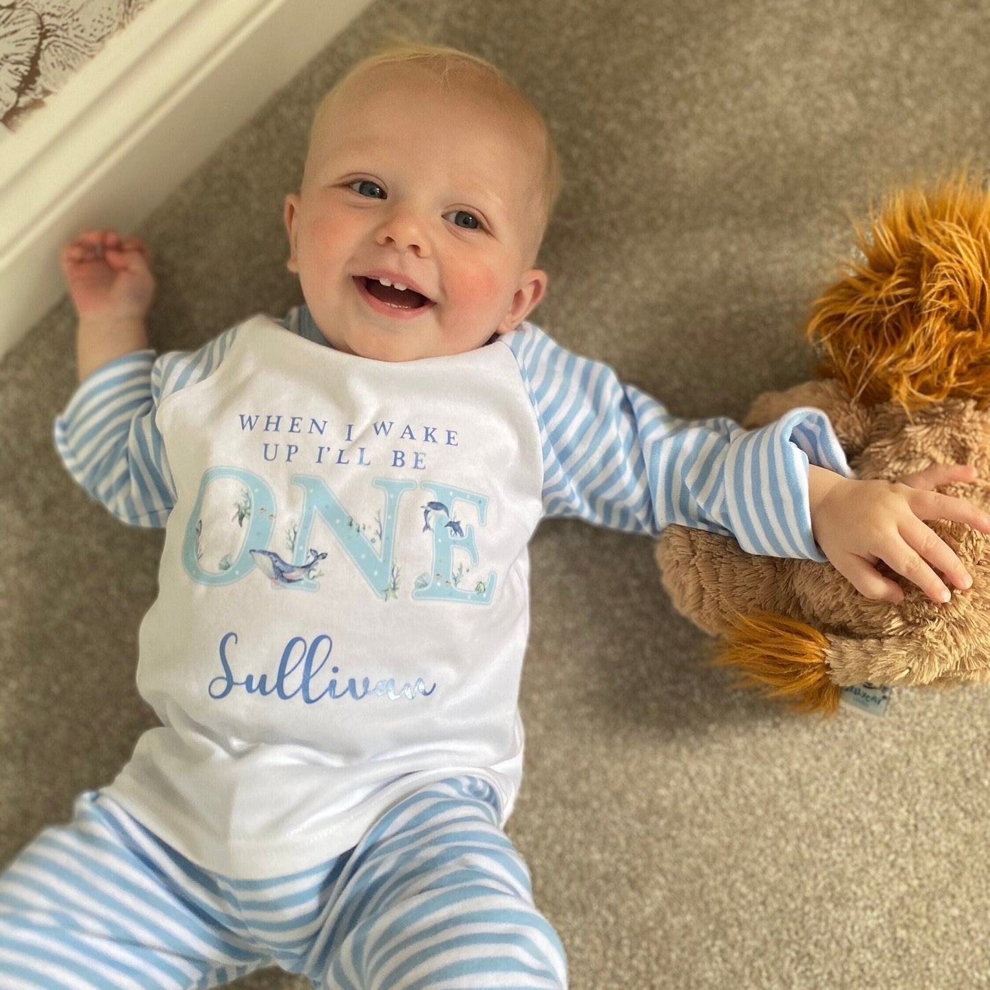 Sea life Personalised 1st Birthday Boy Girl Pyjamas When I Wake Up I'll Be, Any age Birthday Gift Under the Sea