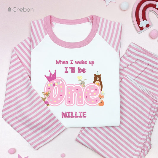 When I Wake Up I'll Be One Any Age Woodland Themed Personalised Kids Outfit, Morning Set, Custom Name Cotton Clothing, Tight-fitting style
