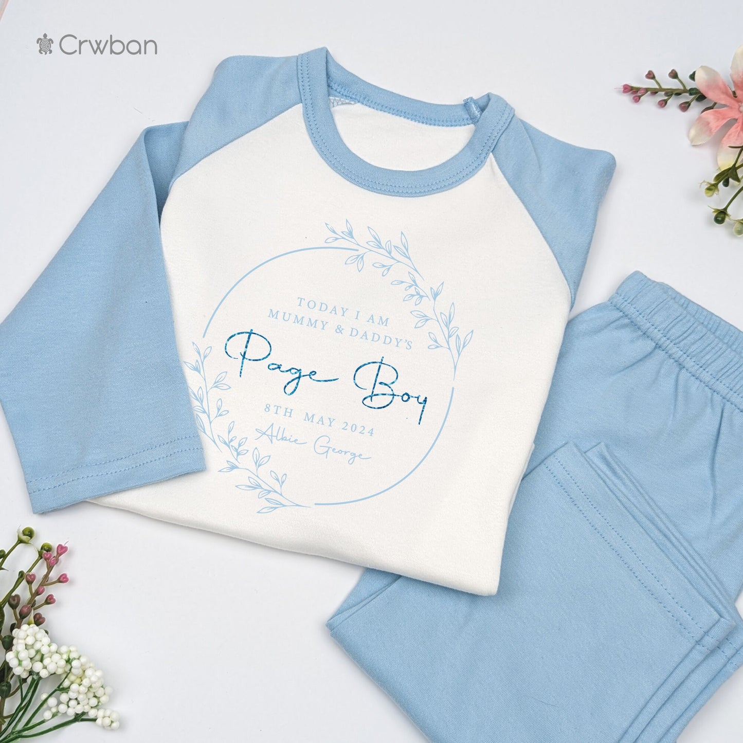 Page Boy Wedding Wreath Personalised Kids Outfit, Morning Set, Custom Name Cotton Clothing Set for Boys, Tight-fitting style