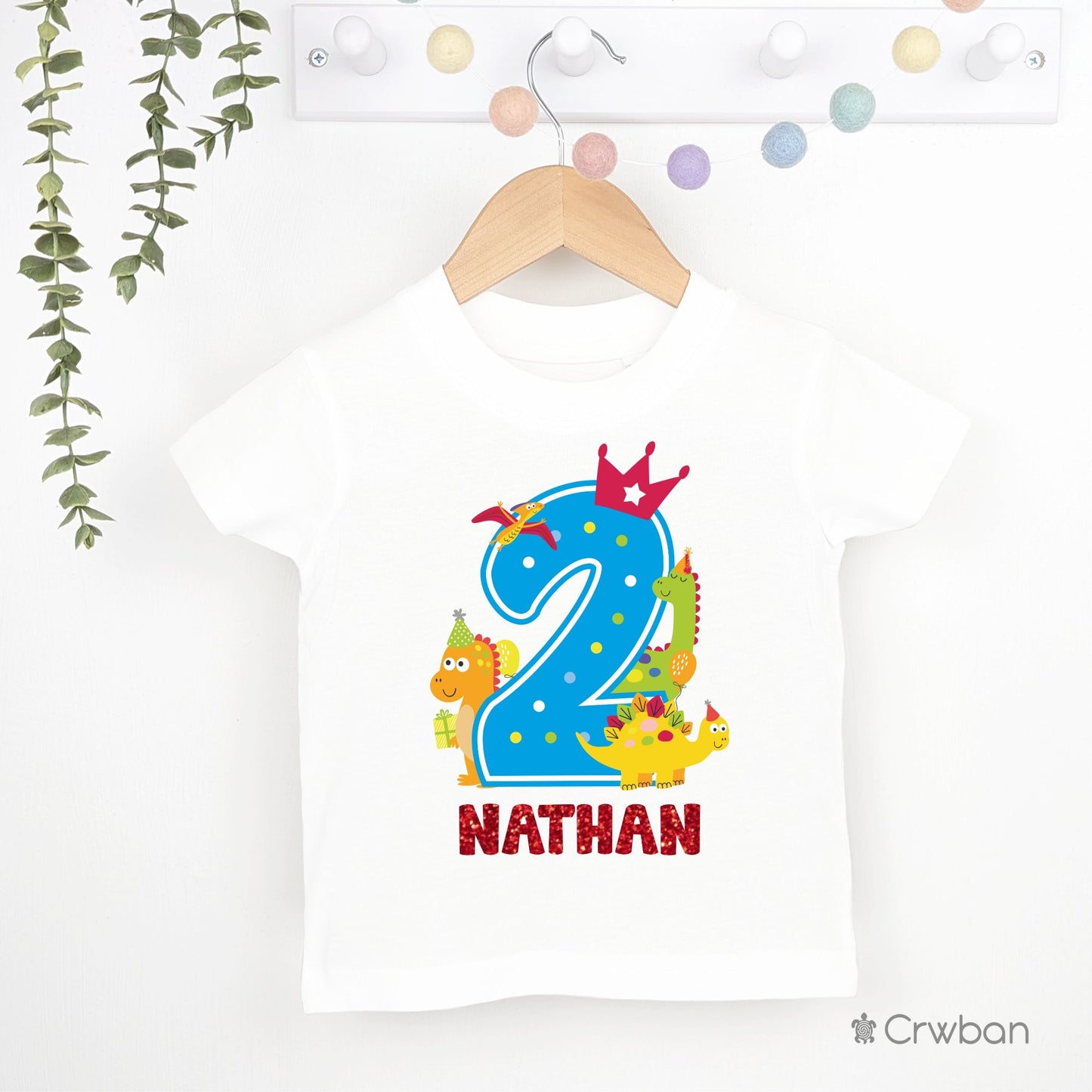 1st Birthday Boy Dinosaur Theme Party T-shirt, Personalised First Birthday design with Glitter Print, Any Age Birthday Tee