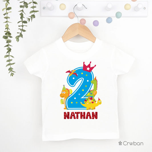 1st Birthday Boy Dinosaur Theme Party T-shirt, Personalised First Birthday design with Glitter Print, Any Age Birthday Tee