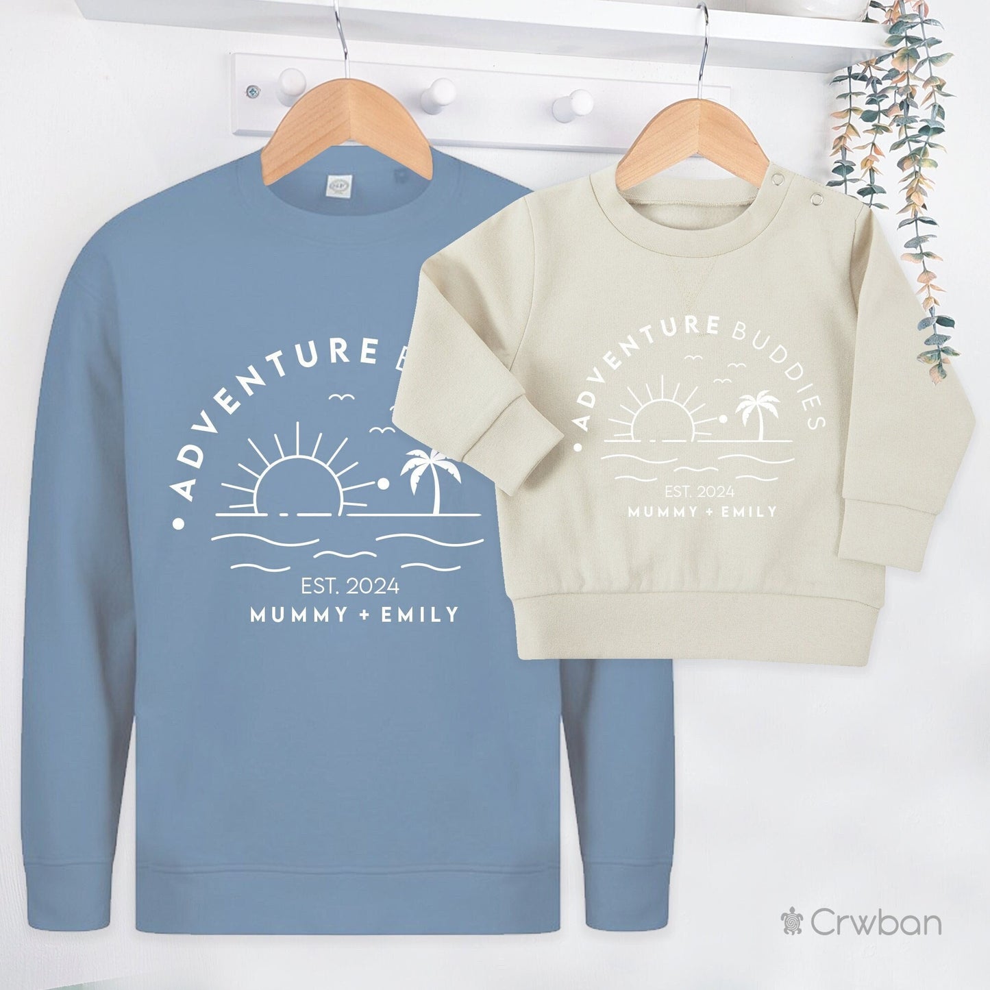 Adventure Buddies Seaside Matching Adults and Childs Sweatshirt Jumper Set, Father's Day, Mothers Day, Gift Baby Est Date, Matching gift