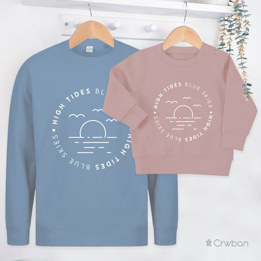 High Tides Blue Skies Matching Adults and Childs Sweatshirt Jumper Set, Father's Day, Mothers Day, Gift Baby, Matching gift
