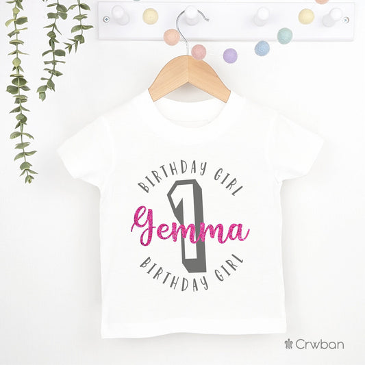 Personalised Birthday Girl T-shirt, 1st 2nd 3rd Any Age Birthday design with Glitter Print Party Top, Party Outfit, Children's T-shirt