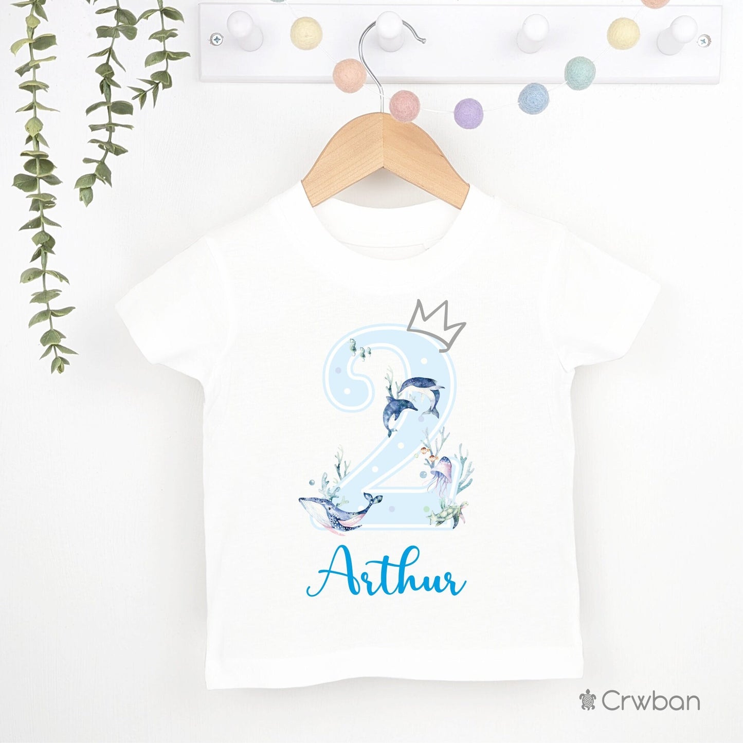 Sea Life 1st Birthday Party T-shirt Top Tee, Personalised 2nd 3rd Birthday design with Metallic Blue, Any Age, Children's Party Outfit