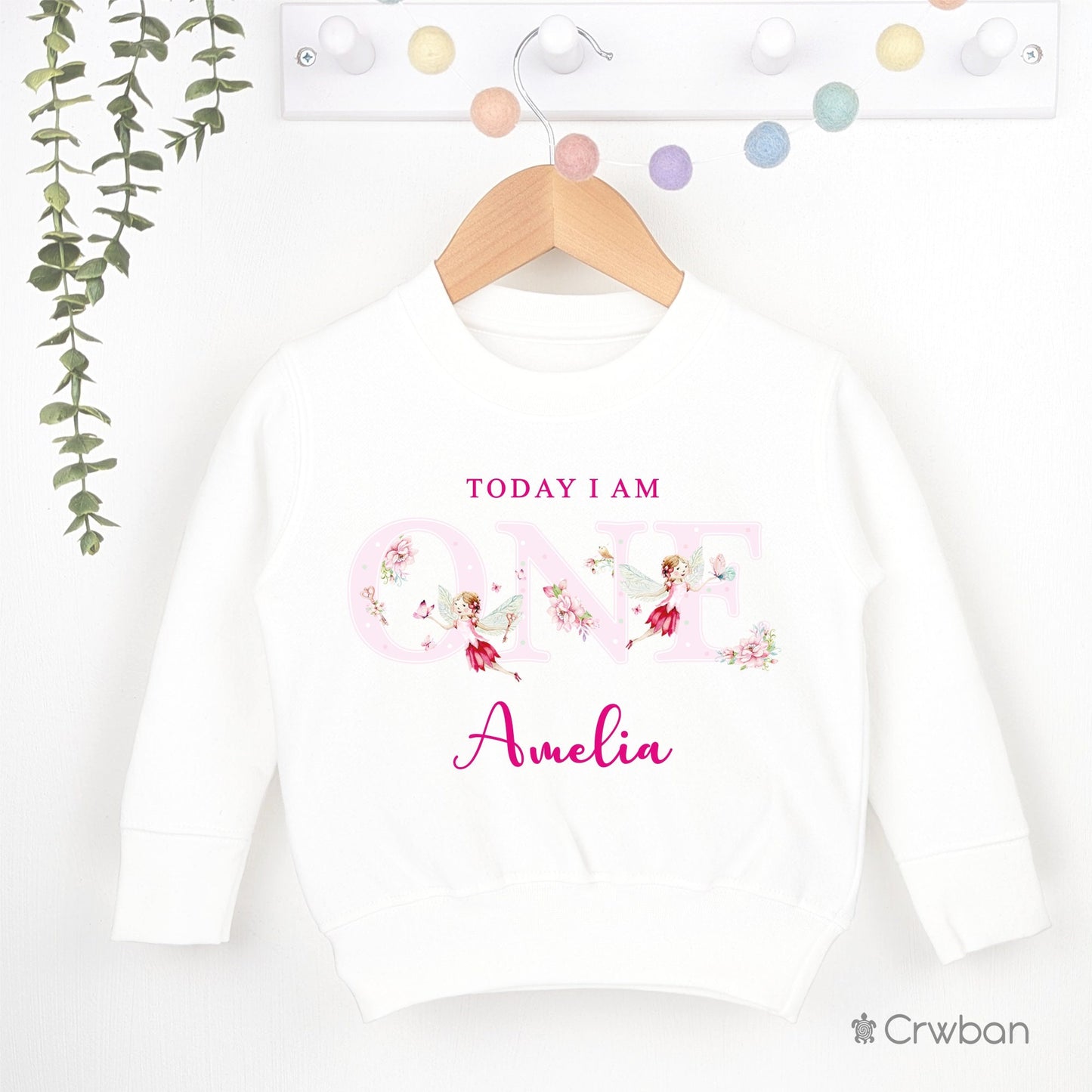 Watercolour Fairy White Birthday Sweatshirt 1st 2nd Party Outfit Girl Jumper Fuchsia Birthday Gift Princess theme Baby Toddler One Two