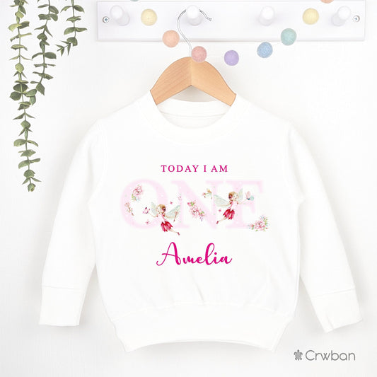 Watercolour Fairy White Birthday Sweatshirt 1st 2nd Party Outfit Girl Jumper Fuchsia Birthday Gift Princess theme Baby Toddler One Two