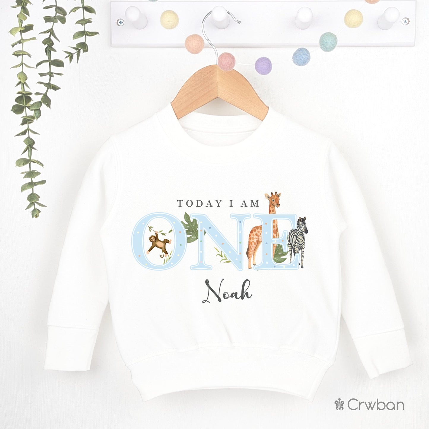 Safari Birthday White Sweatshirt 1st 2nd Party Outfit Blue Boy Jumper Birthday Gift Jungle theme Baby Toddler One Two Clothing