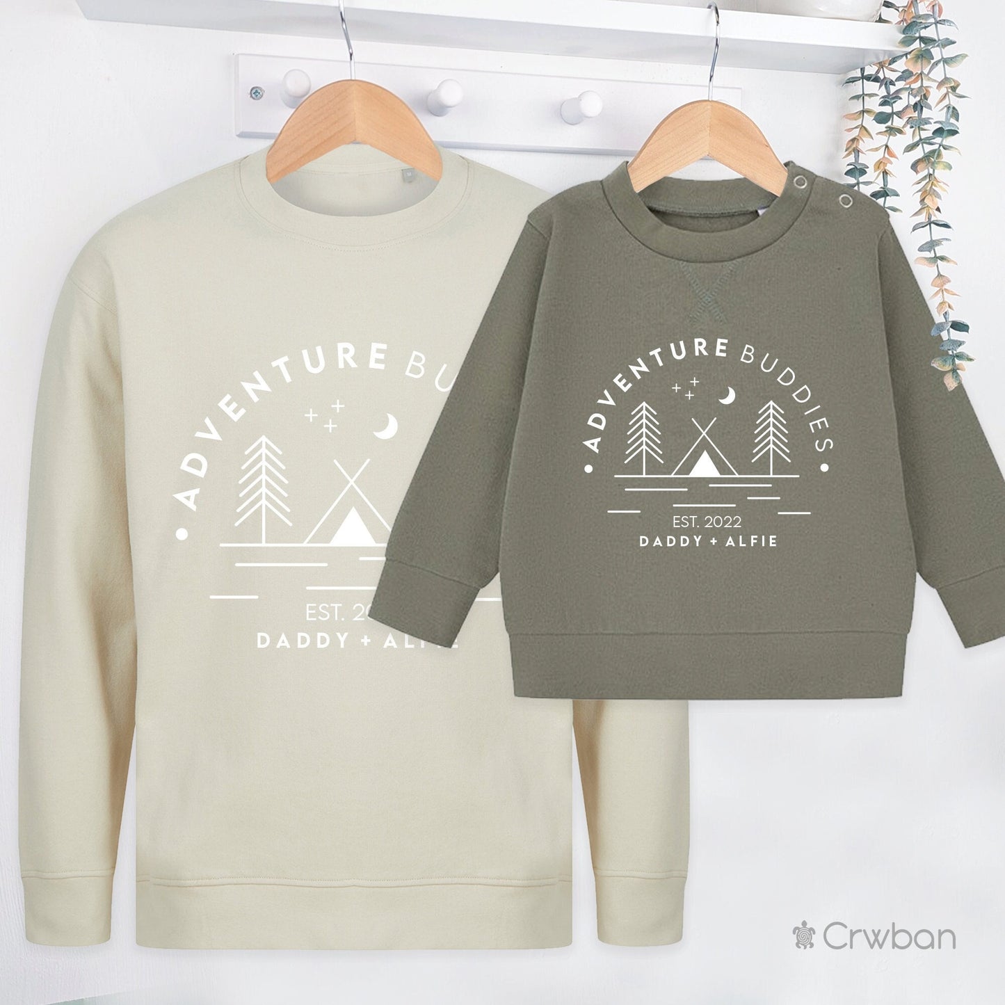Adventure Buddies Camping Matching Adults and Childs Sweatshirt Jumper Set, Father's Day, Mothers Day, Gift Baby Est Date, Matching gift
