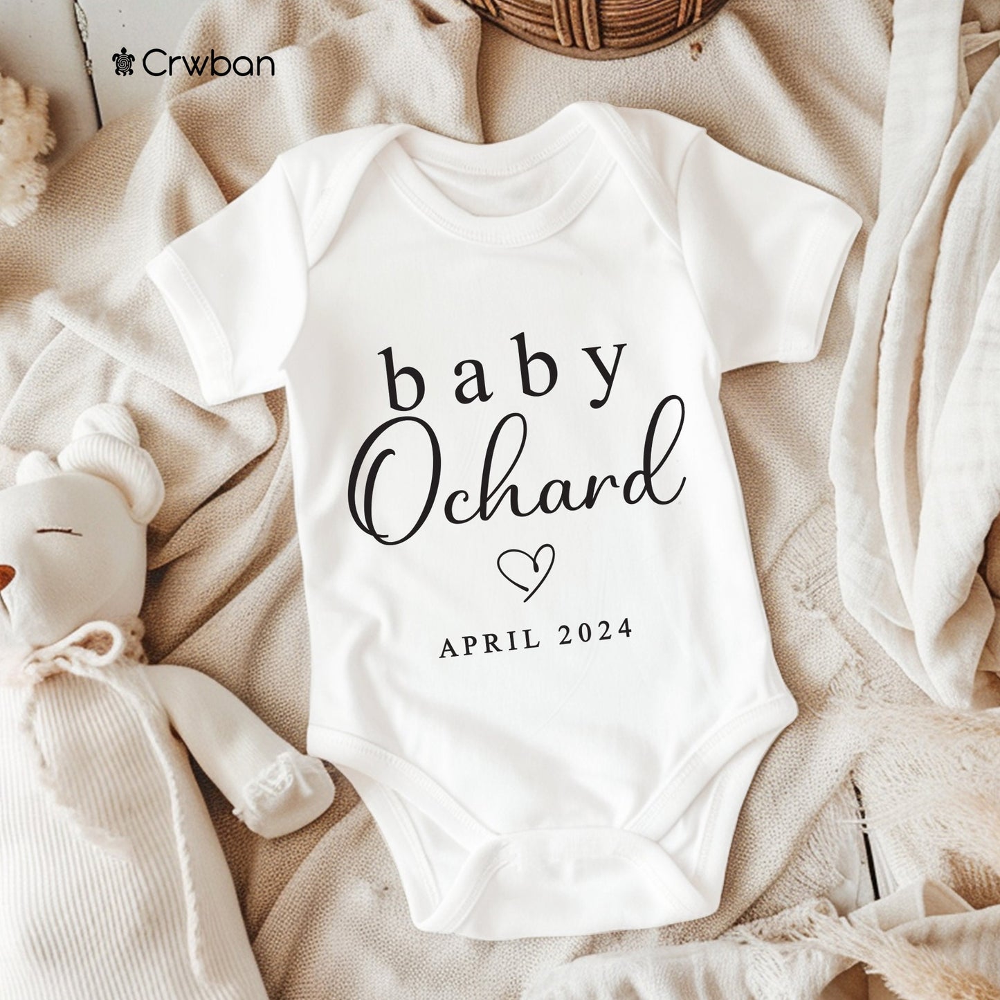 Personalised New Baby Pregnancy Announcement Last name and Due Date Unisex White Babygrow Bodysuit Gift Baby Shower