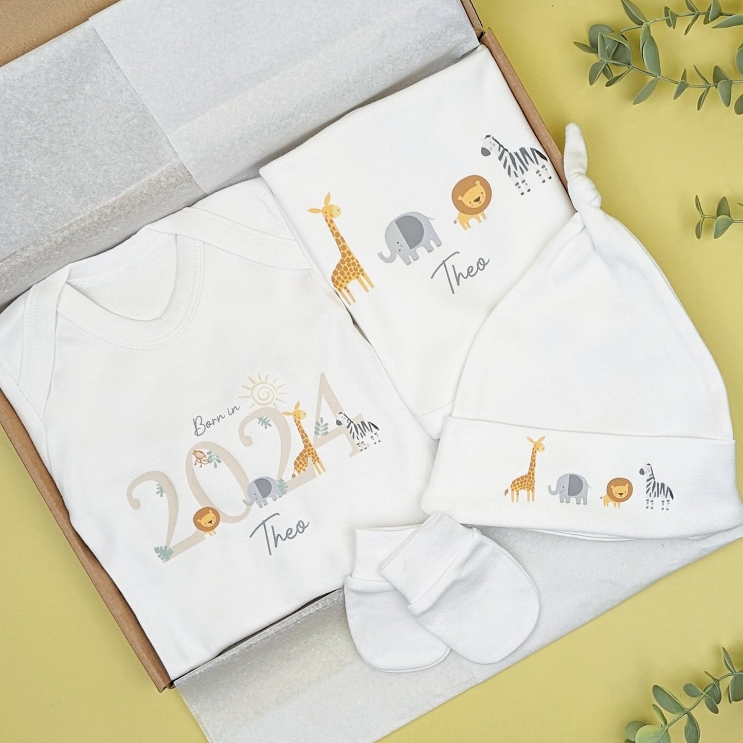 Essential Safari Neutral Baby Gift Set | Baby Shower Gift | Baby Sleepsuit | Baby Gift | Newborn Girl Boy | New Baby Gift | Newborn Baby
