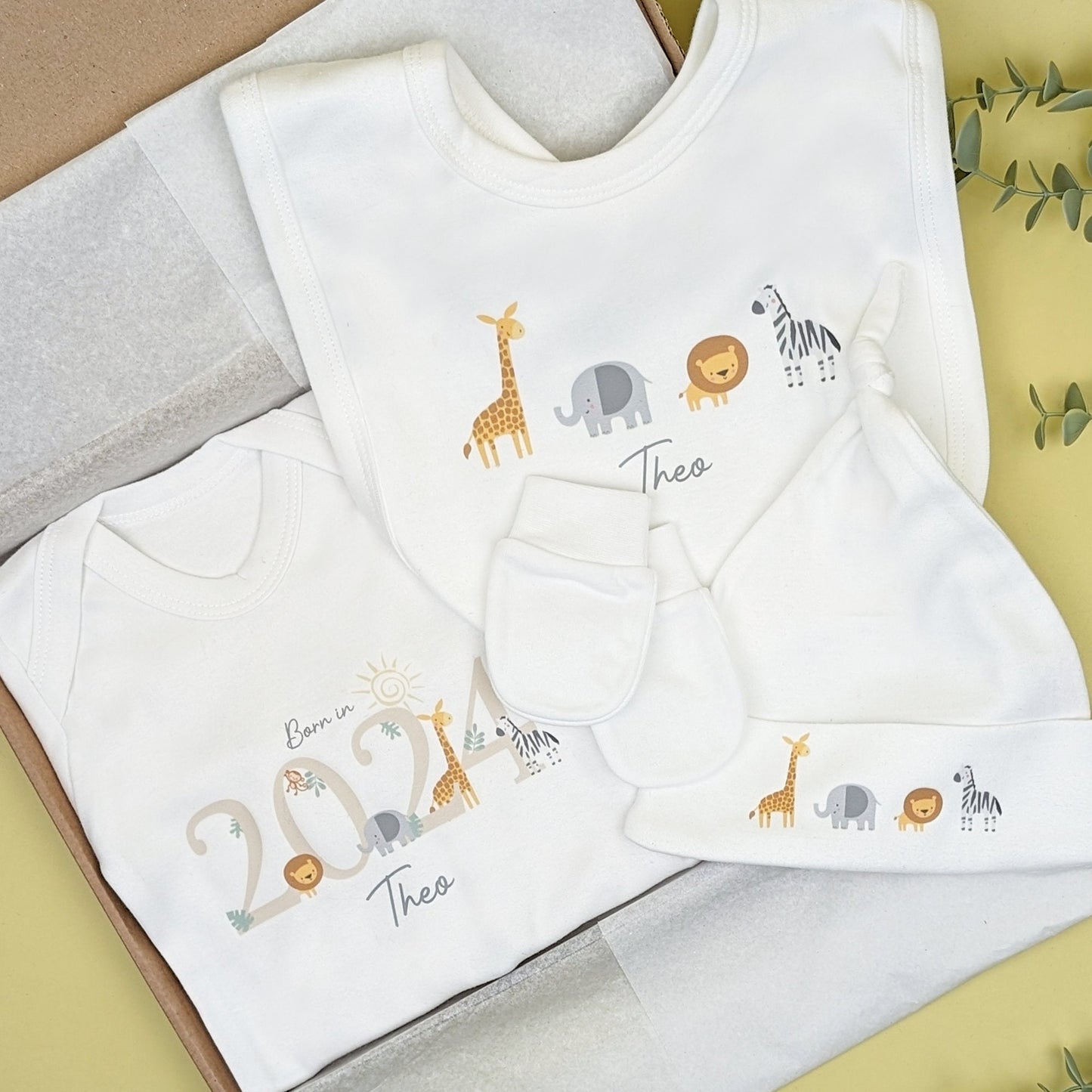 Essential Safari Neutral Baby Gift Set | Baby Shower Gift | Baby Sleepsuit | Baby Gift | Newborn Girl Boy | New Baby Gift | Newborn Baby