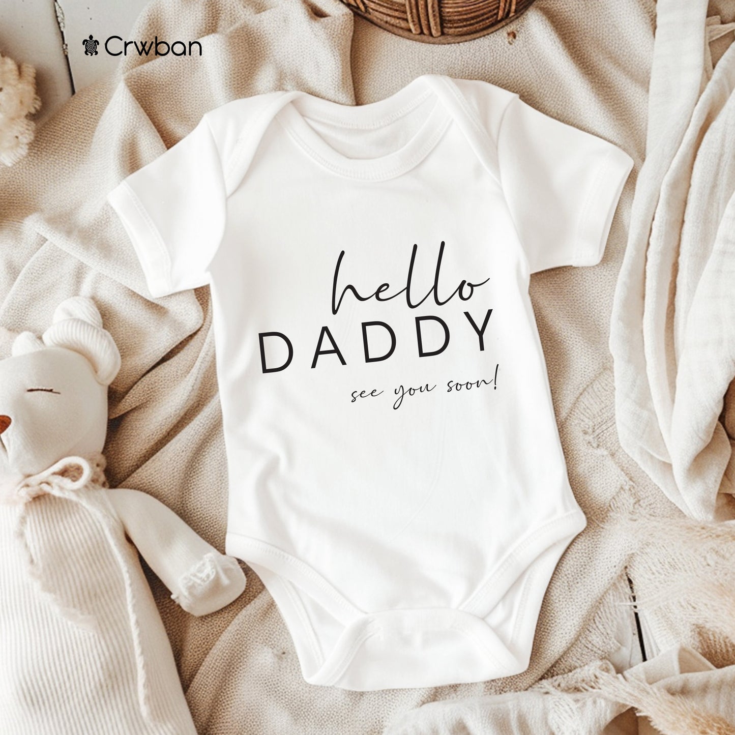Baby Pregnancy Announcement Hello Daddy | Mummy| Nan | Grandad with White Babygrow Bodysuit Gift Baby Shower