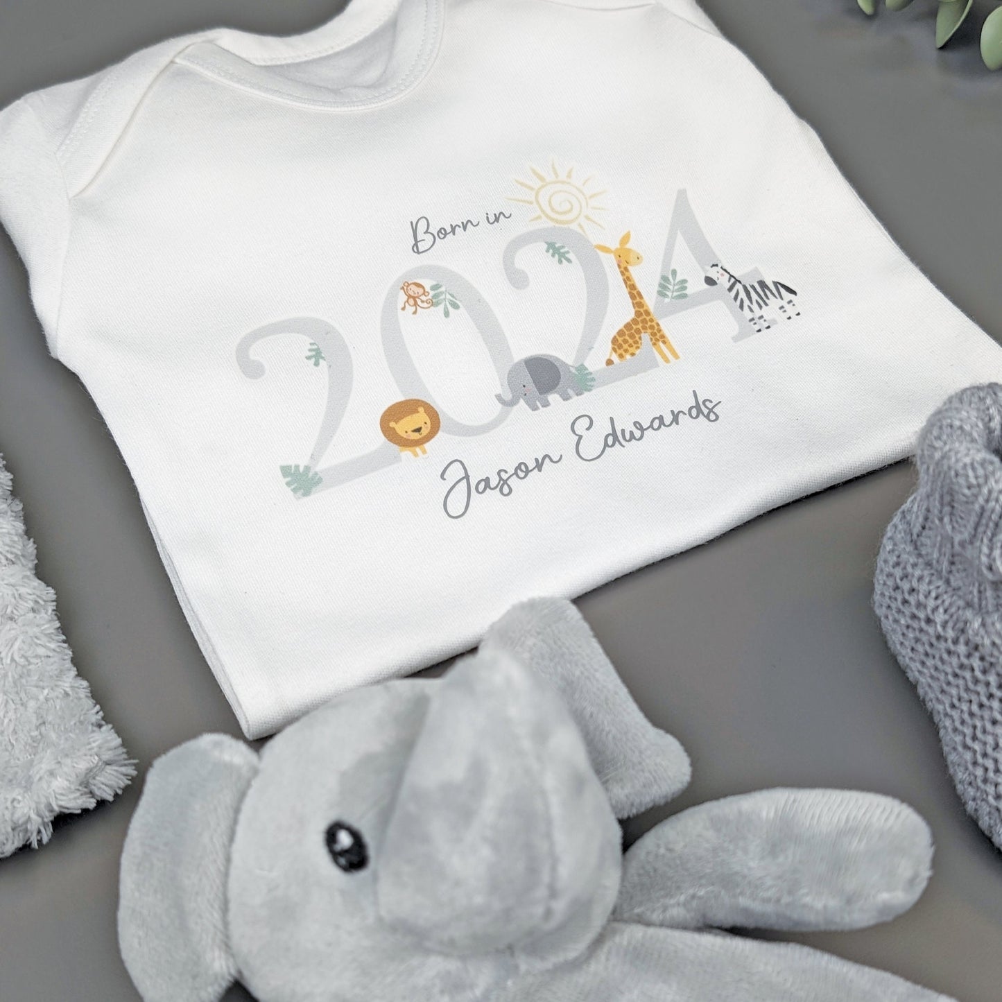 Cwtch Elephant Grey Safari Baby Gift Set | Baby Shower Gift | Baby Sleepsuit | Baby Gift | Newborn Girl Boy | New Baby Gift | Newborn Baby