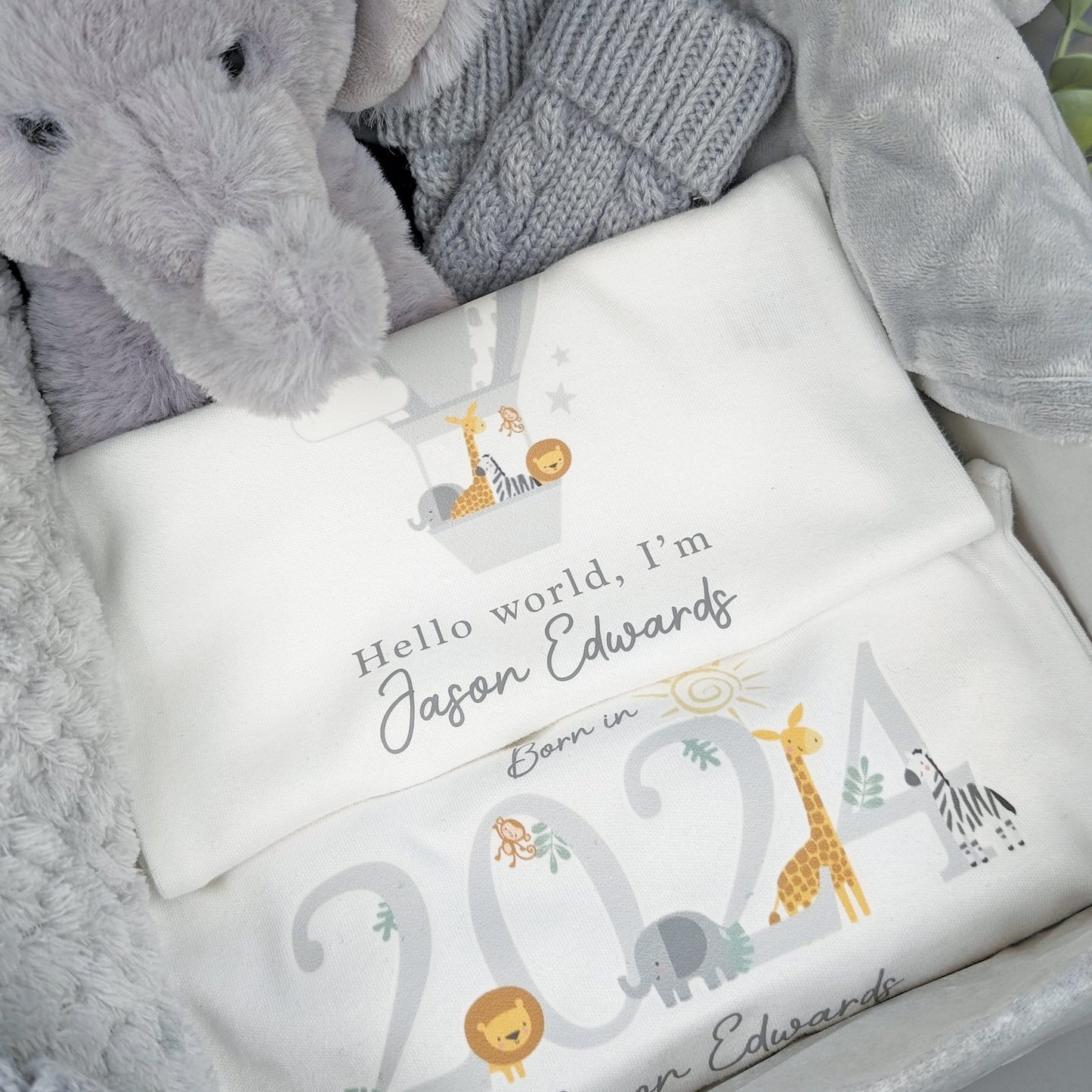 Luxury Elephant Grey Safari Baby Gift Set | Baby Shower Gift | Baby Sleepsuit | Baby Gift | Newborn Girl Boy | New Baby Gift | Newborn Baby