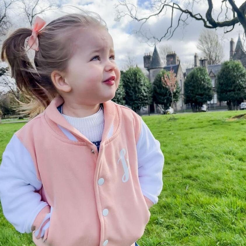 Children's Personalised Varsity Jacket, Initial & Name, Grease Script Style, Boys Girls, Children, Toddler, Birthday Gift, Kids Clothing