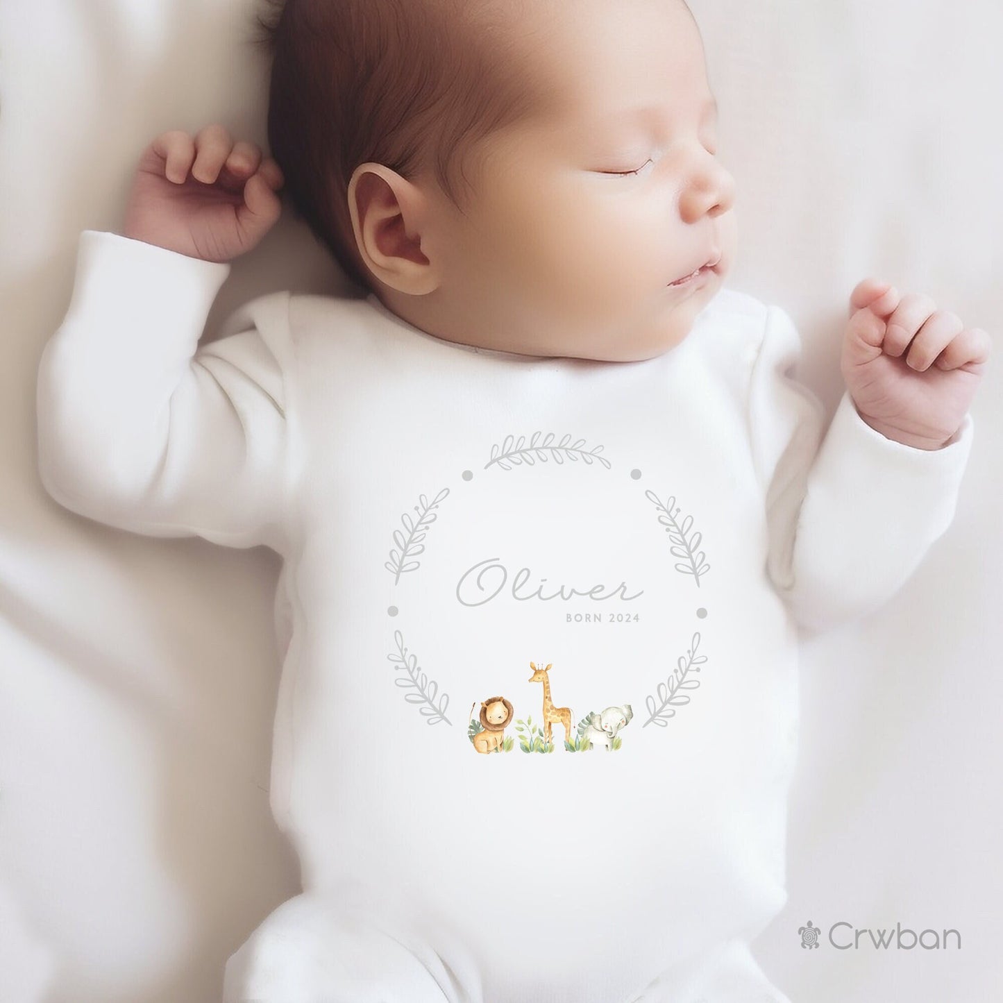 Personalised gifts for New Baby, Safari Babygrow Baby Vest, Baby boy girl Gift, Babyshower gift for Mum Dad, Coming home outfit baby