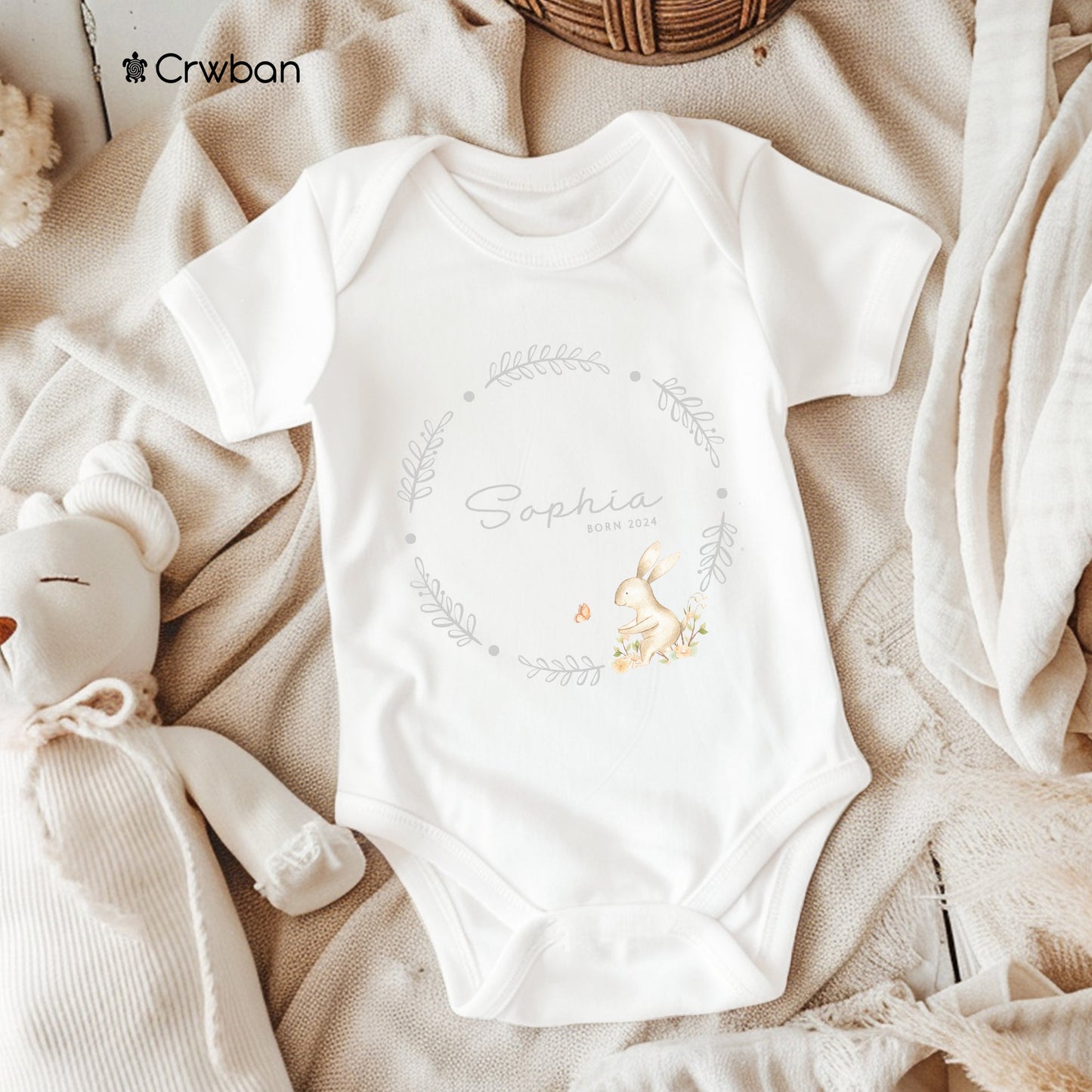 Personalised gifts for New Baby, Bunny Rabbit Babygrow Baby Vest, Baby boy girl Gift, Babyshower gift for Mum Dad, Coming home outfit baby