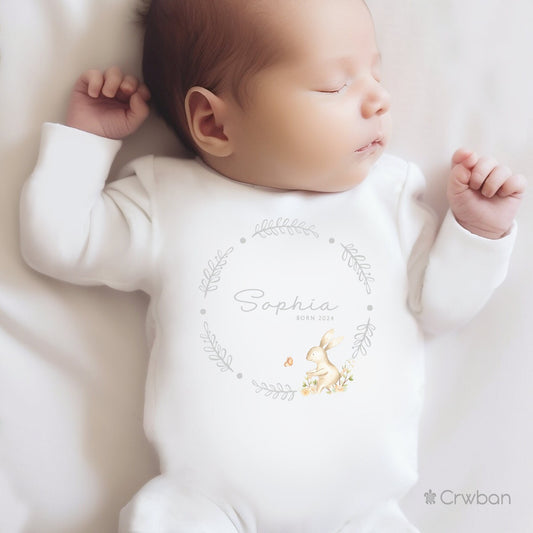 Personalised gifts for New Baby, Bunny Rabbit Babygrow Baby Vest, Baby boy girl Gift, Babyshower gift for Mum Dad, Coming home outfit baby