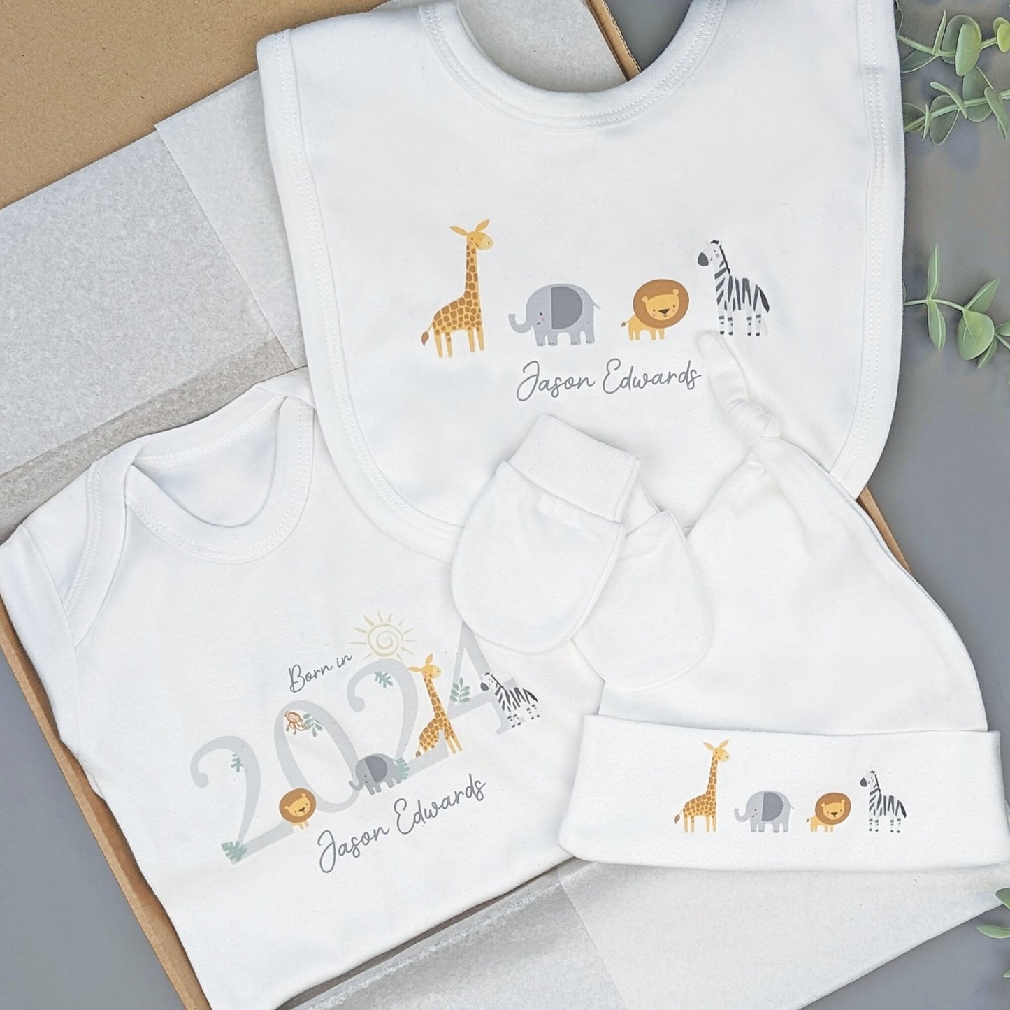 Essential Grey Safari Baby Gift Set | Baby Shower Gift | Baby Sleepsuit | Baby Gift | Newborn Girl Boy | New Baby Gift | Newborn Baby