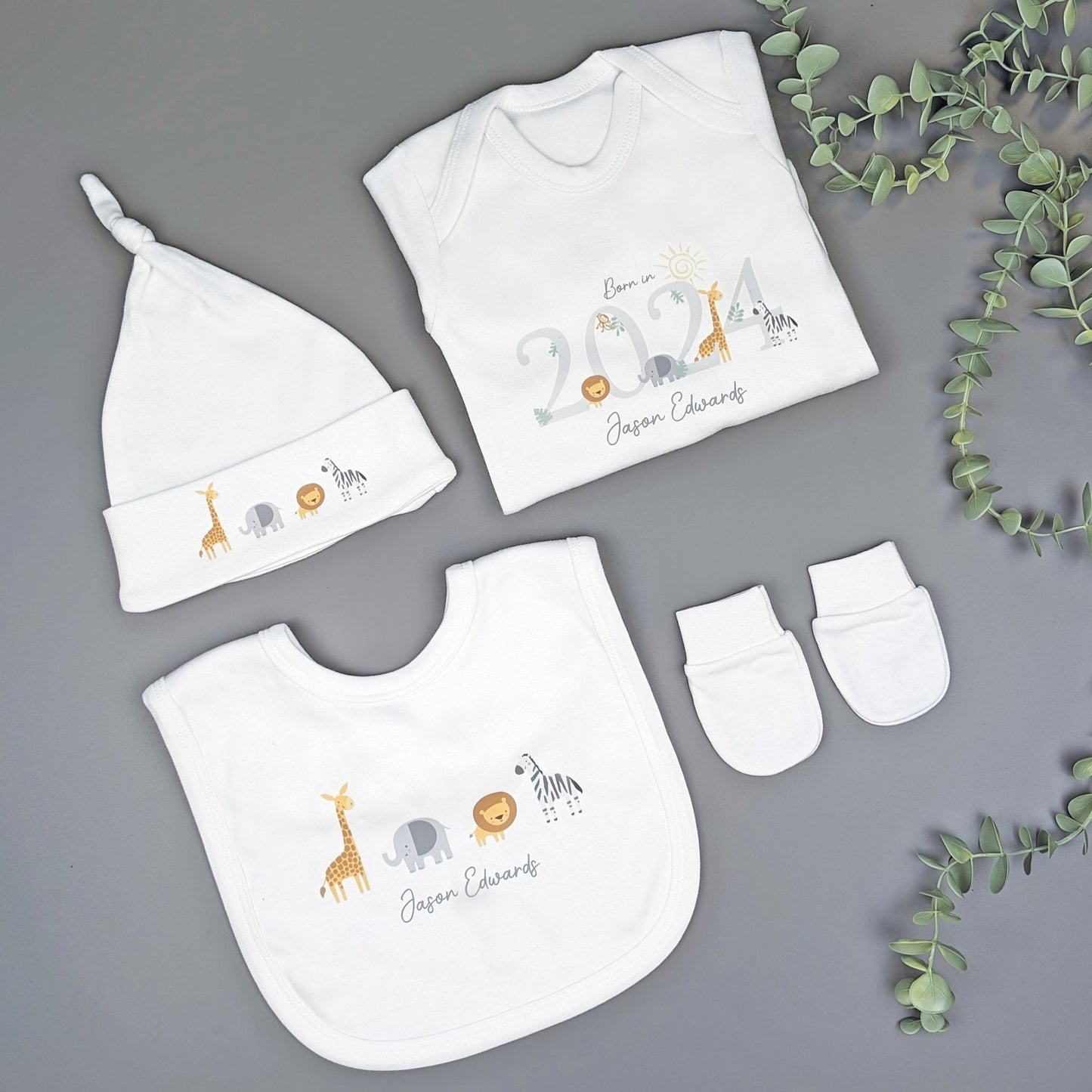Essential Grey Safari Baby Gift Set | Baby Shower Gift | Baby Sleepsuit | Baby Gift | Newborn Girl Boy | New Baby Gift | Newborn Baby
