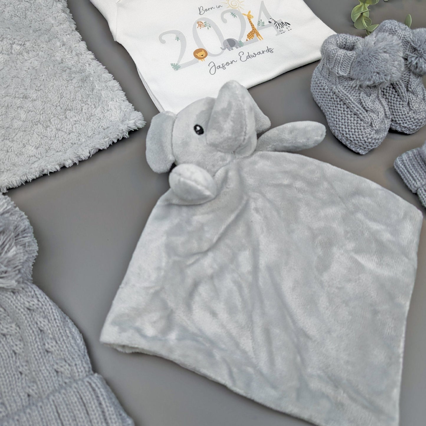 Cwtch Elephant Grey Safari Baby Gift Set | Baby Shower Gift | Baby Sleepsuit | Baby Gift | Newborn Girl Boy | New Baby Gift | Newborn Baby