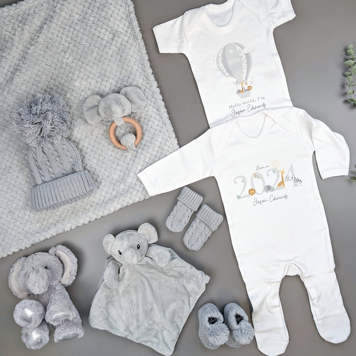 Luxury Elephant Grey Safari Baby Gift Set | Baby Shower Gift | Baby Sleepsuit | Baby Gift | Newborn Girl Boy | New Baby Gift | Newborn Baby