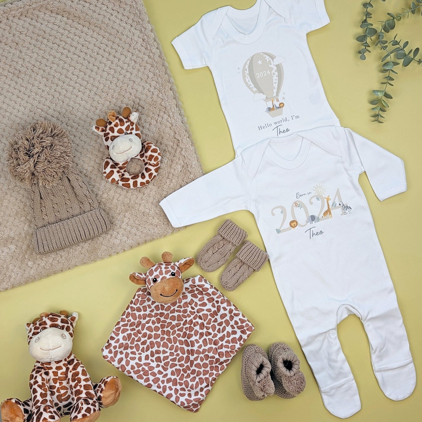 Luxury Giraffe Safari Neutral Baby Gift Set| Baby Shower Gift | Baby Sleepsuit | Baby Gift | Newborn Girl Boy | New Baby Gift | Newborn Baby