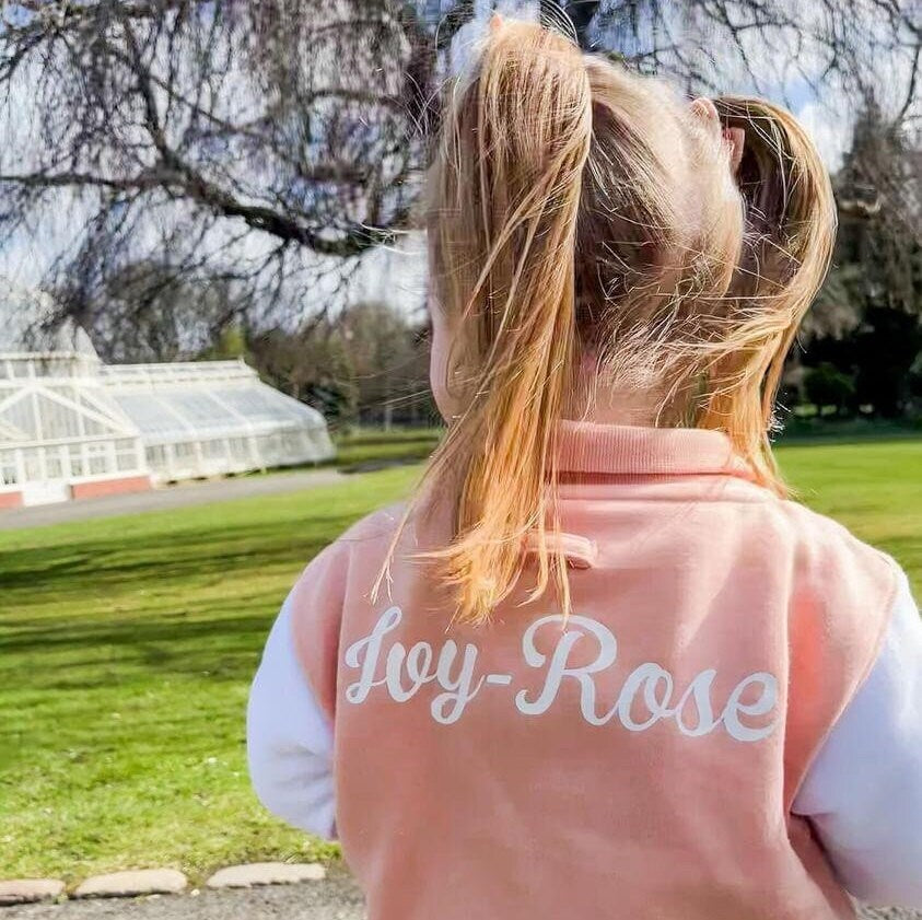 Children's Personalised Varsity Jacket, Initial & Name, Grease Script Style, Boys Girls, Children, Toddler, Birthday Gift, Kids Clothing