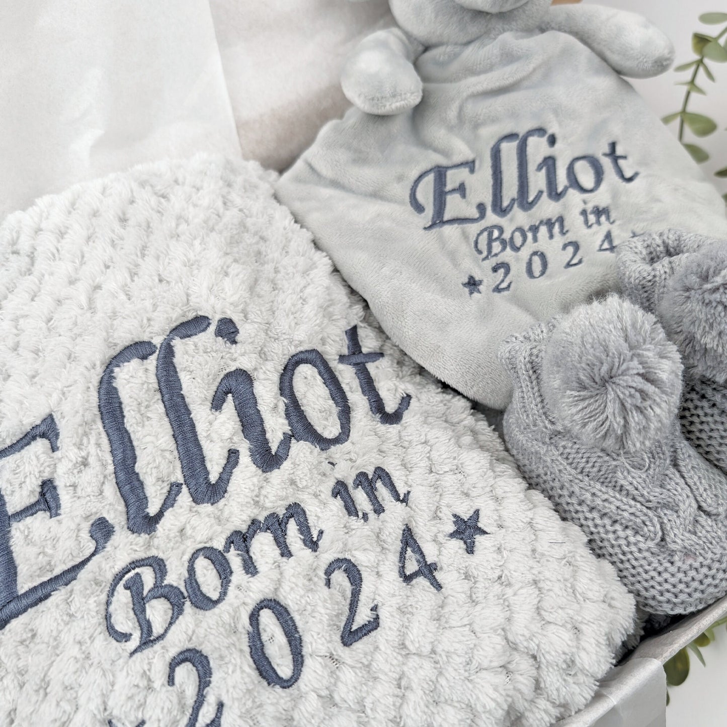 Embroidered Elephant Comforter Blanket Gift Set | Baby Shower Gift | Baby Booties | Baby Gift | Newborn Girl Boy | Newborn Baby Gift